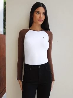 Bethan Bodysuit - White/Coffee -Trend Wear Sales 0013WBethanBodysuitWhite Coffee 03