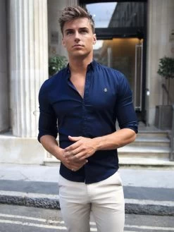 Albany Fitted Stretch Shirt - Navy 12 Albany Fitted Stretch Shirt - Navy -Trend Wear Sales 1190Albany New02