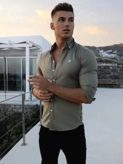 Merrick Fitted Stretch Shirt - Khaki Green