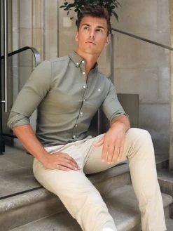 Merrick Fitted Stretch Shirt - Khaki Green 17 Merrick Fitted Stretch Shirt - Khaki Green -Trend Wear Sales 1192Merrick New02