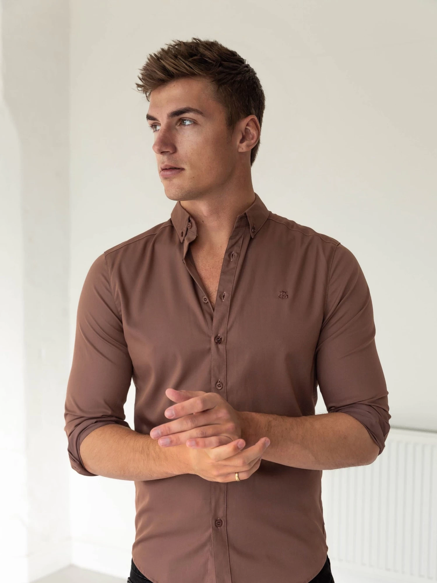 Burnham Fitted Stretch Shirt - Burgundy 9 Burnham Fitted Stretch Shirt - Burgundy - Image 7