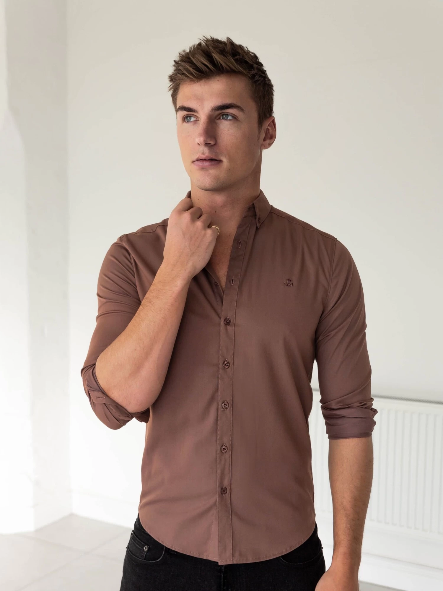 Burnham Fitted Stretch Shirt - Burgundy 6 Burnham Fitted Stretch Shirt - Burgundy - Image 4