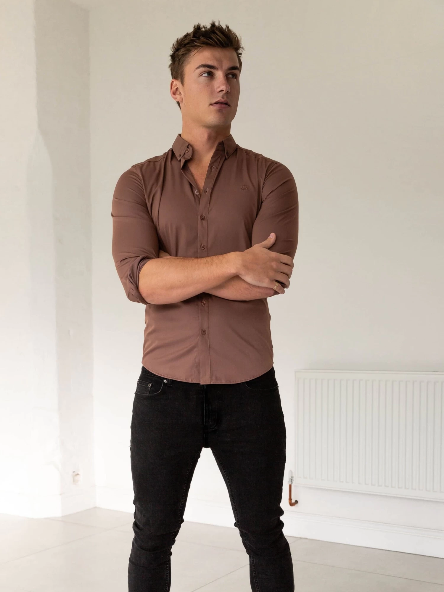 Burnham Fitted Stretch Shirt - Burgundy 5 Burnham Fitted Stretch Shirt - Burgundy - Image 3