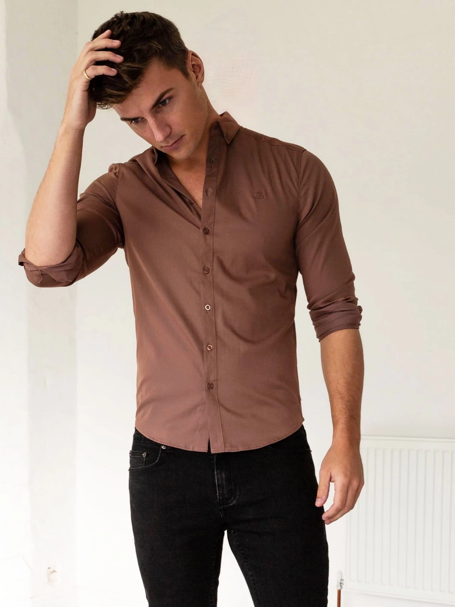Burnham Fitted Stretch Shirt - Burgundy 4 Burnham Fitted Stretch Shirt - Burgundy - Image 2
