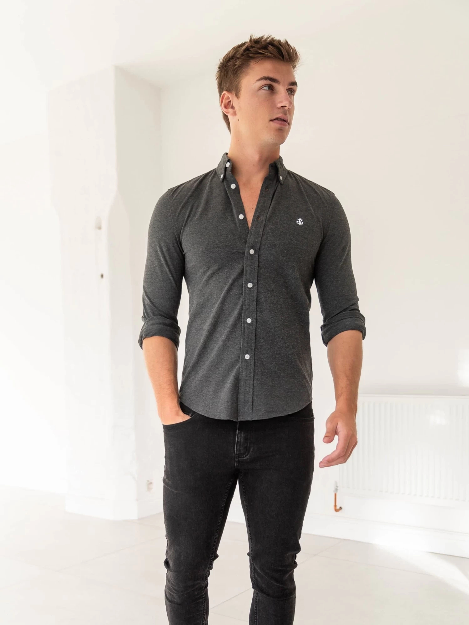 Arlo Soft Stretch Shirt - Charcoal 8 Arlo Soft Stretch Shirt - Charcoal - Image 6