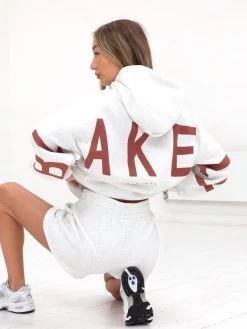 Isabel Oversized Hoodie - Marl White And Rust Red