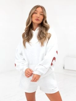 Isabel Oversized Hoodie - Marl White And Rust Red -Trend Wear Sales 2011WMarlWhite Rust 06D