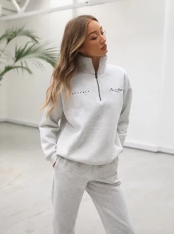 Life & Style 1/4 Zip Jumper - Marl White -Trend Wear Sales 219WMarlWhite03