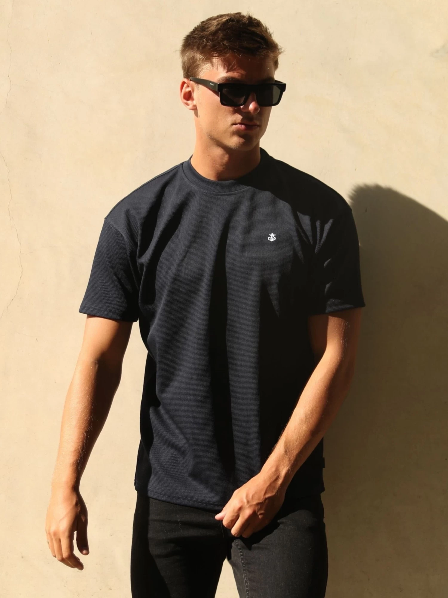 Ceuta Textured Relaxed T-Shirt - Navy 3 Ceuta Textured Relaxed T-Shirt - Navy