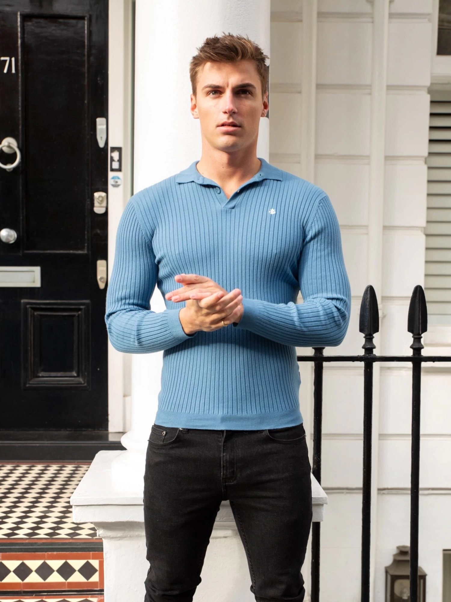 Salisbury Ribbed Polo - Blue 7 Salisbury Ribbed Polo - Blue - Image 5