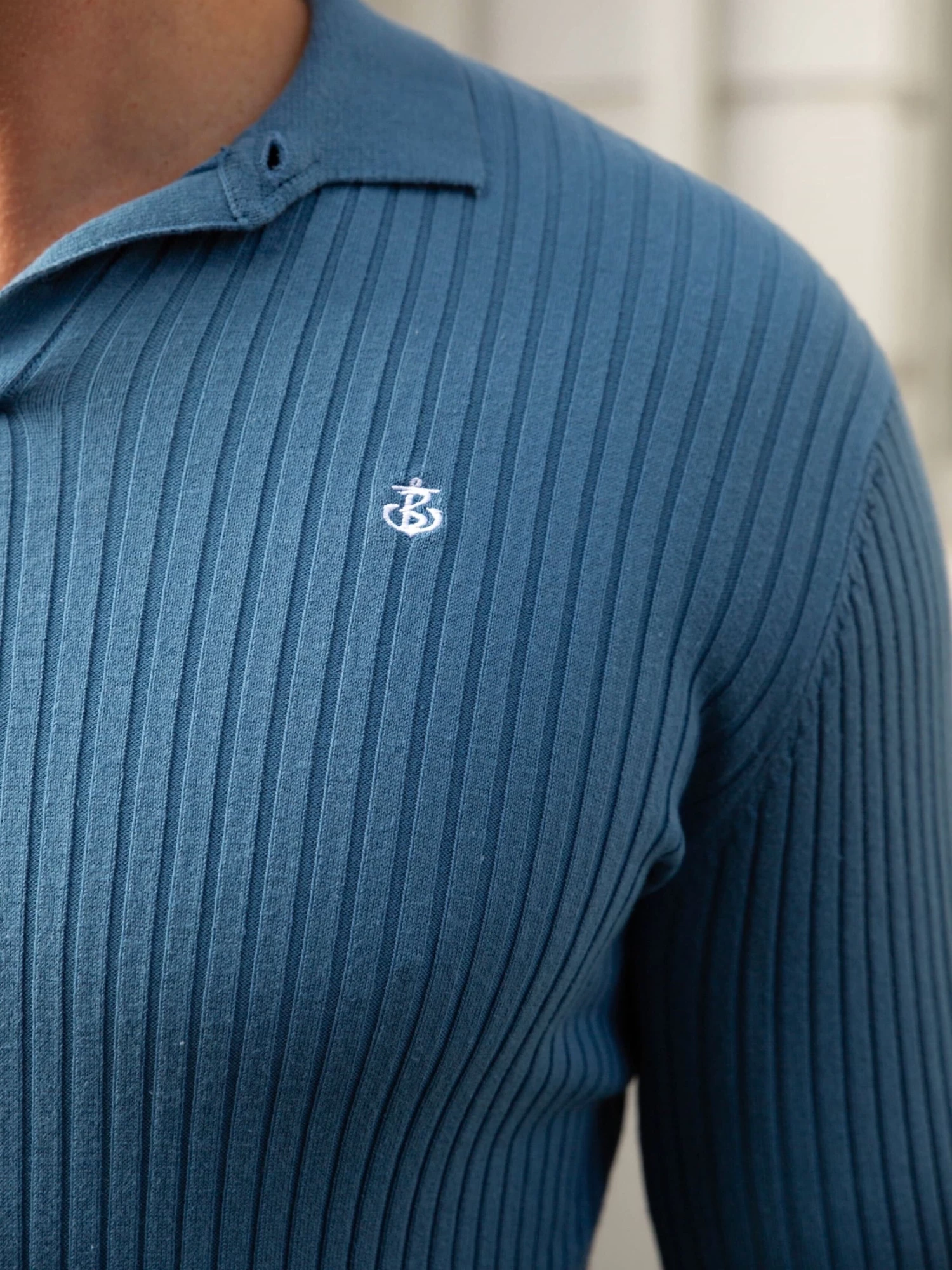 Salisbury Ribbed Polo - Blue 6 Salisbury Ribbed Polo - Blue - Image 4
