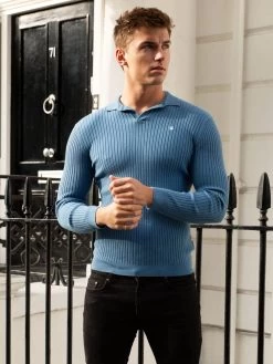 Salisbury Ribbed Polo - Blue