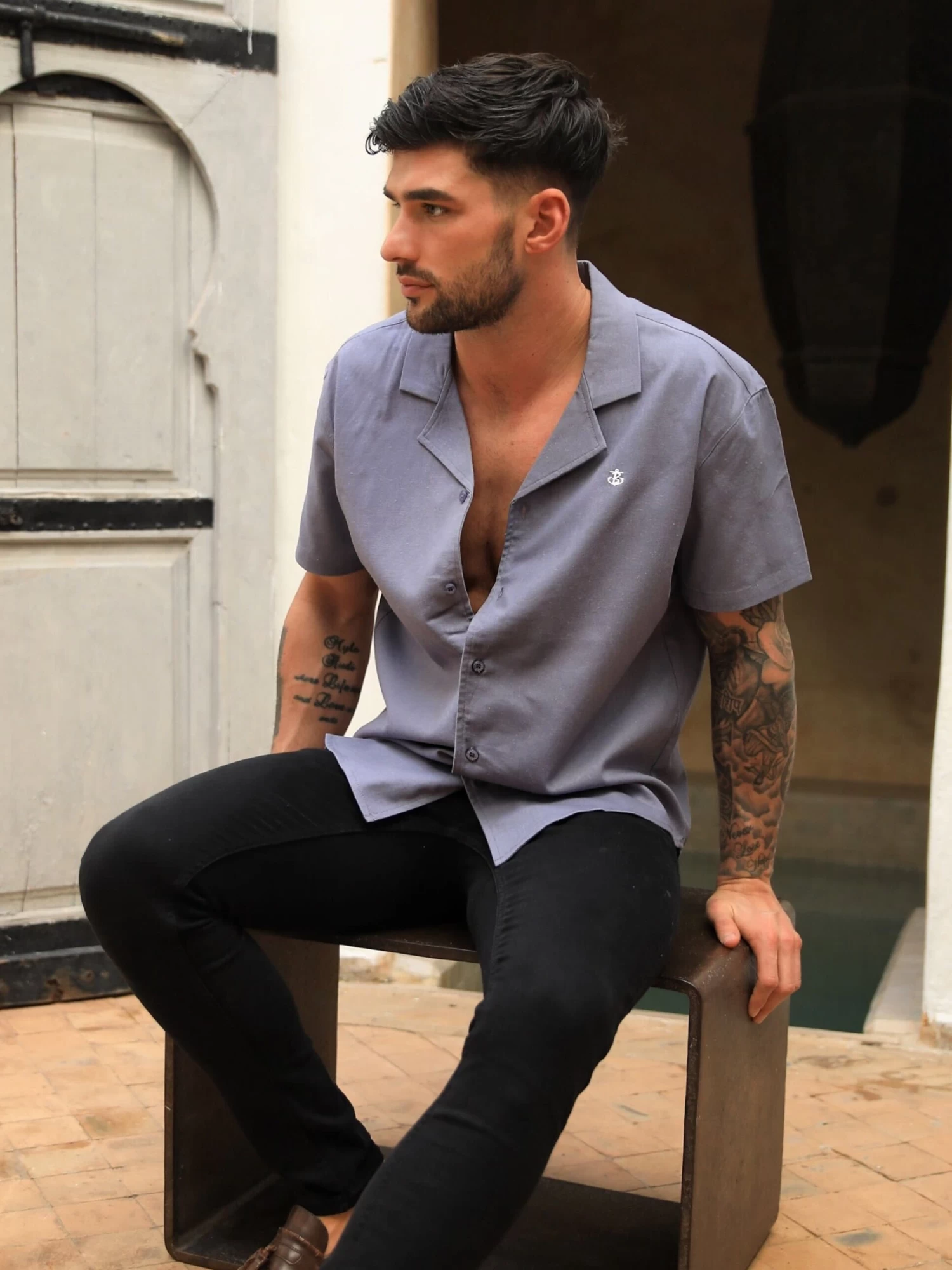 Nador Open Collared Shirt - Blue 7 Nador Open Collared Shirt - Blue - Image 5