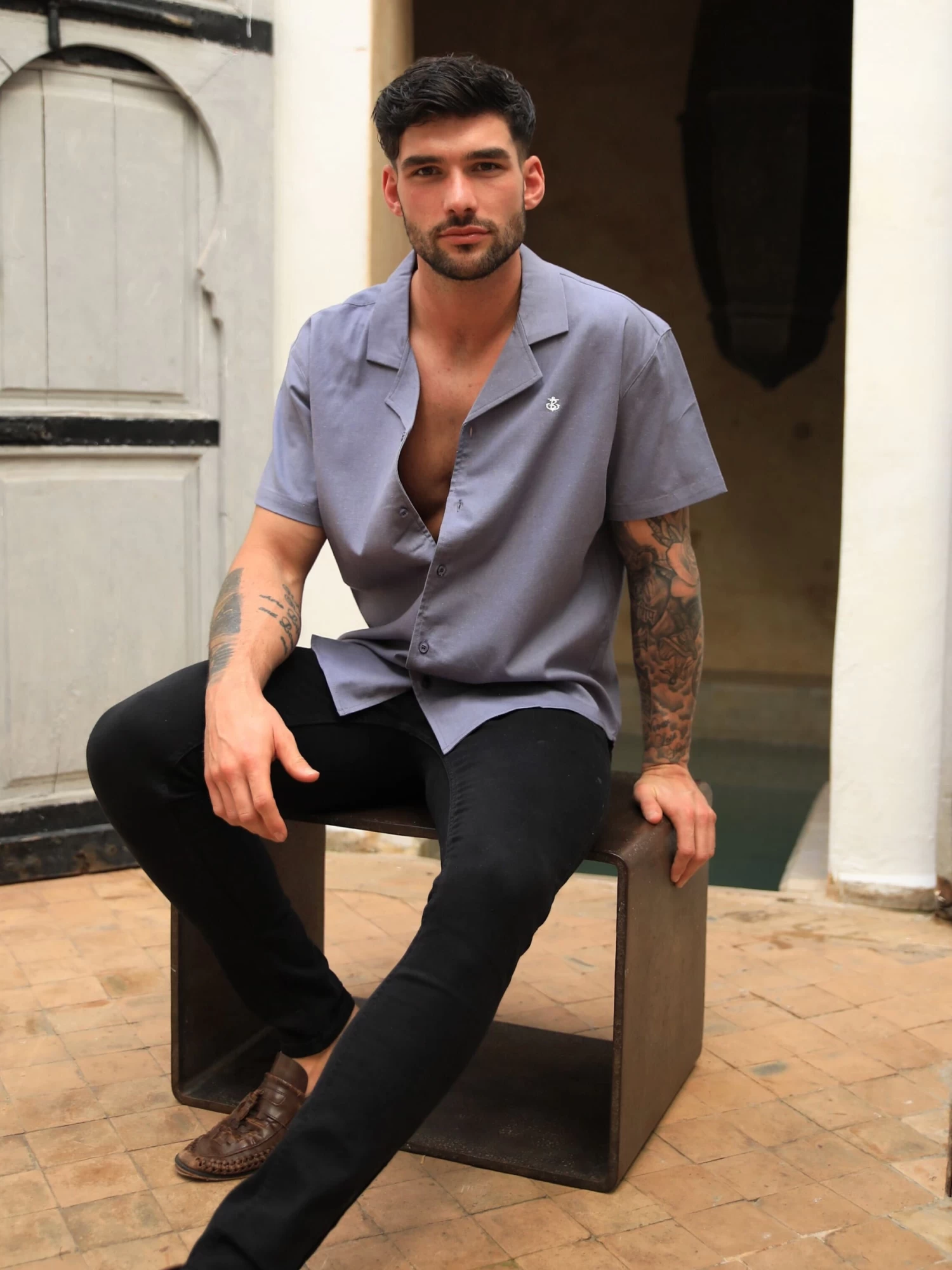 Nador Open Collared Shirt - Blue 5 Nador Open Collared Shirt - Blue - Image 3