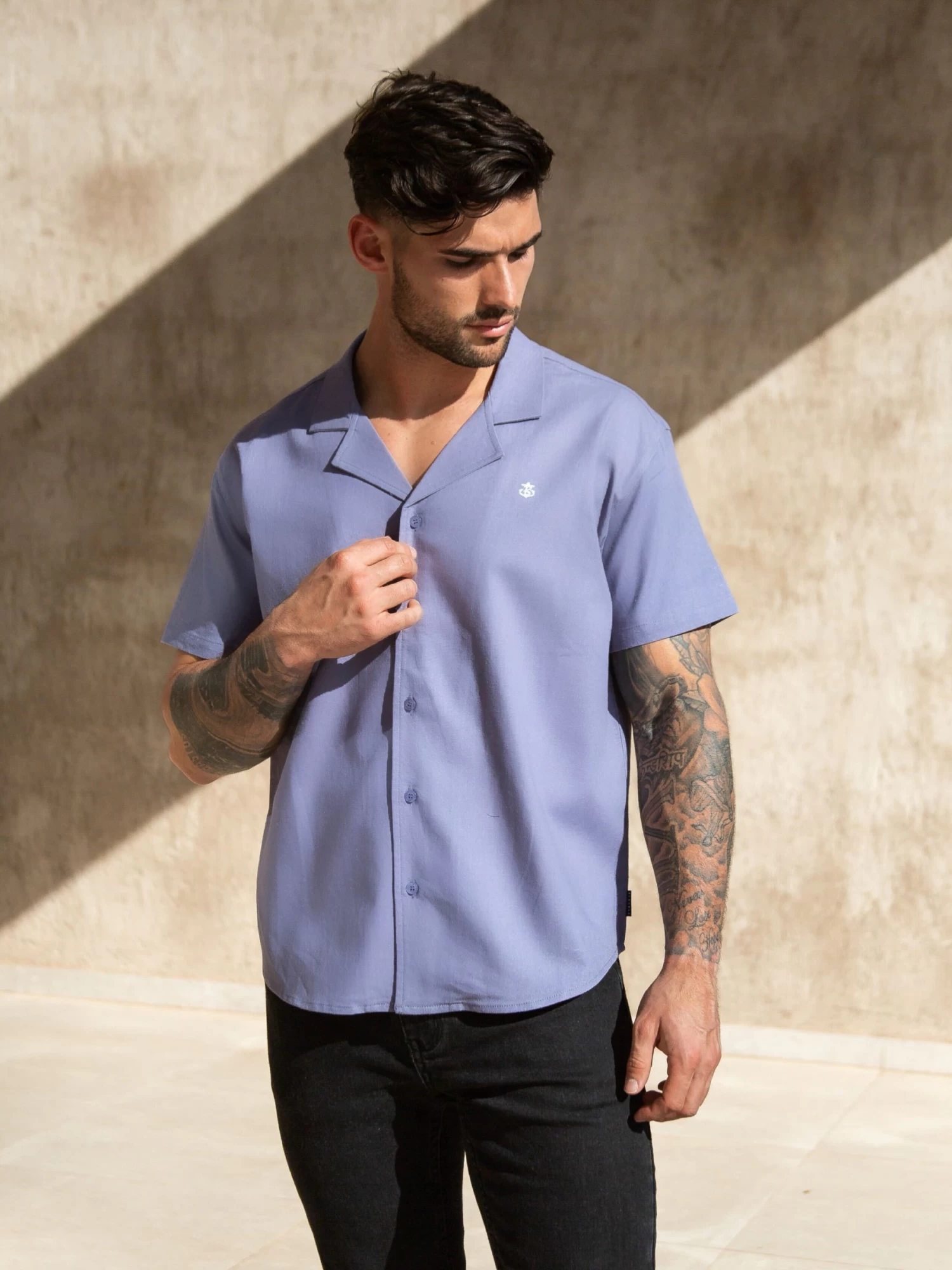 Nador Open Collared Shirt - Blue 4 Nador Open Collared Shirt - Blue - Image 2