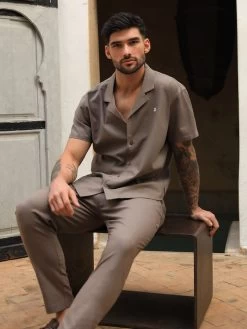 Nador Open Collared Shirt - Mocha Brown -Trend Wear Sales 2331MOCHABROWNLEADD