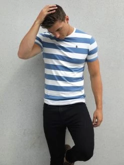 Loano Stripe T-Shirt - Mid Blue -Trend Wear Sales 2376MIDBLUED 1