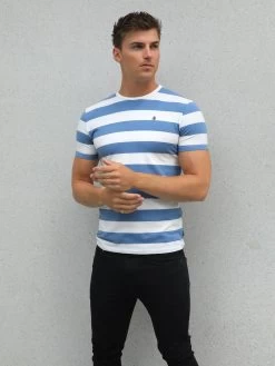 Loano Stripe T-Shirt - Mid Blue -Trend Wear Sales 2376MIDBLUED 2