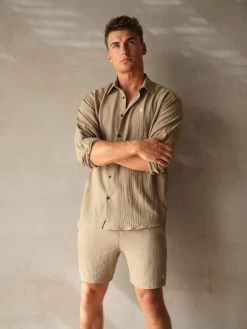 Salvatore Long Sleeve Shirt - Tan -Trend Wear Sales 2385Sand 01D