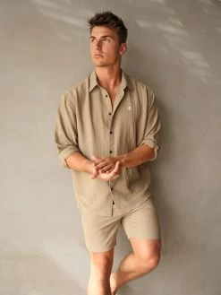 Salvatore Long Sleeve Shirt - Tan -Trend Wear Sales 2385Sand 03D