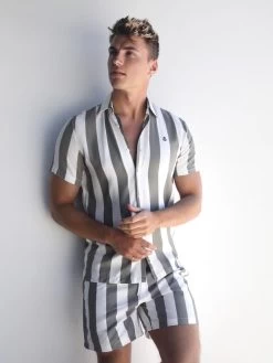 Riccardo Stripe Shirt - Safari Green -Trend Wear Sales 2783Safarigreen 01D