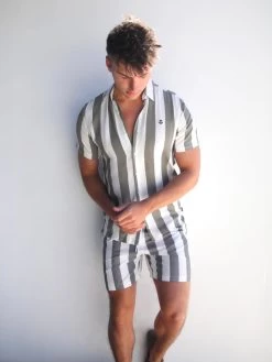 Riccardo Stripe Shirt - Safari Green -Trend Wear Sales 2783Safarigreen 03D