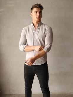 Modena Stripe Shirt - Light Grey -Trend Wear Sales 2863Grey 02D