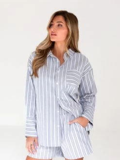 Elena Stripe Shirt - Grey -Trend Wear Sales 2962GREY LEADD 1db0ec69 599f 4e21 a47d 9bdb9b87a817