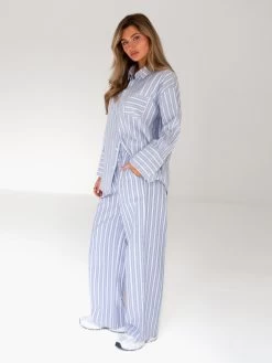 Elena Stripe Trousers - Blue 9 Elena Stripe Trousers - Blue -Trend Wear Sales 2966Blue 04D