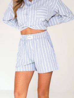 Elena Stripe Shorts - Blue 12 Elena Stripe Shorts - Blue -Trend Wear Sales 2967BLUE 03D