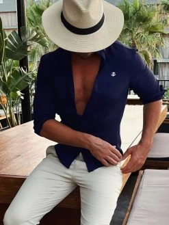 Worcester Fitted Stretch Shirt - Navy -Trend Wear Sales 595AWorcesterEditHatD