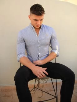 Pesaro Pinstripe Shirt - Navy -Trend Wear Sales 595GNAVYD 1