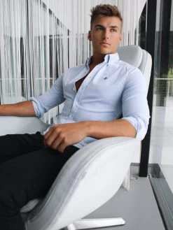 Oxford Fitted Stretch Shirt - Blue Stripe -Trend Wear Sales 595OxfordLightBlueNew3D