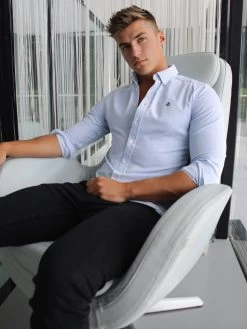 Oxford Fitted Stretch Shirt - Blue Stripe -Trend Wear Sales 595OxfordLightBlueNew4D