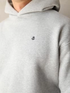 Anchor Relaxed Hoodie - Marl Grey -Trend Wear Sales 836AMarlWhite 03D