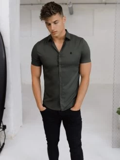 Tamworth Short Sleeve Shirt - Khaki Green -Trend Wear Sales 850 3TamworthBlackAnchor2D NewWebSize