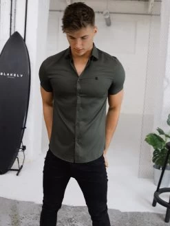 Tamworth Short Sleeve Shirt - Khaki Green -Trend Wear Sales 850 3TamworthBlackAnchor4D NewWebSize