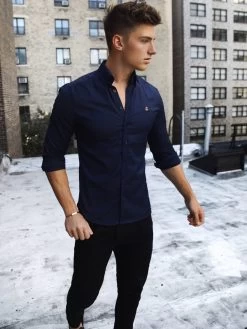 Albany Fitted Stretch Shirt - Navy 14 Albany Fitted Stretch Shirt - Navy -Trend Wear Sales Albany 1