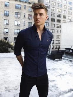 Albany Fitted Stretch Shirt - Navy 13 Albany Fitted Stretch Shirt - Navy -Trend Wear Sales Albany 2