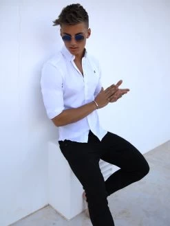 Caspian Fitted Stretch Shirt - White -Trend Wear Sales Caspian1