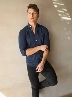 Arlo Soft Stretch Shirt - Navy -Trend Wear Sales Frame38