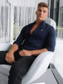 Worcester Fitted Stretch Shirt - Navy -Trend Wear Sales Worcester 1D